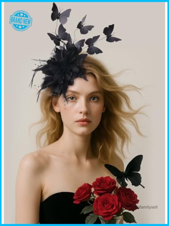 Butterfly Fascinator Hat Derby Tea Party Headband Elegant Feather Hair Accessory main image 7